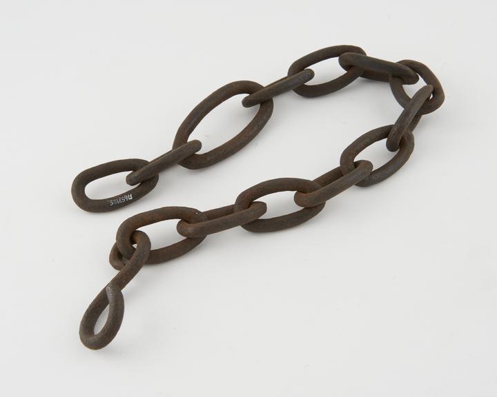 Length of iron chain, 13 links with S-shaped piece at end