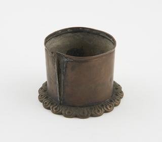 Cylindrical copper match holder with brass stand