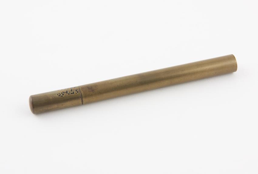 Screwdriver, steel, in brass case, 19th century