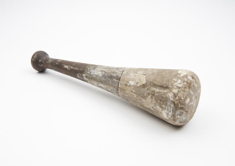 Ceramic pestle with wooden handle, English, 1800-1950