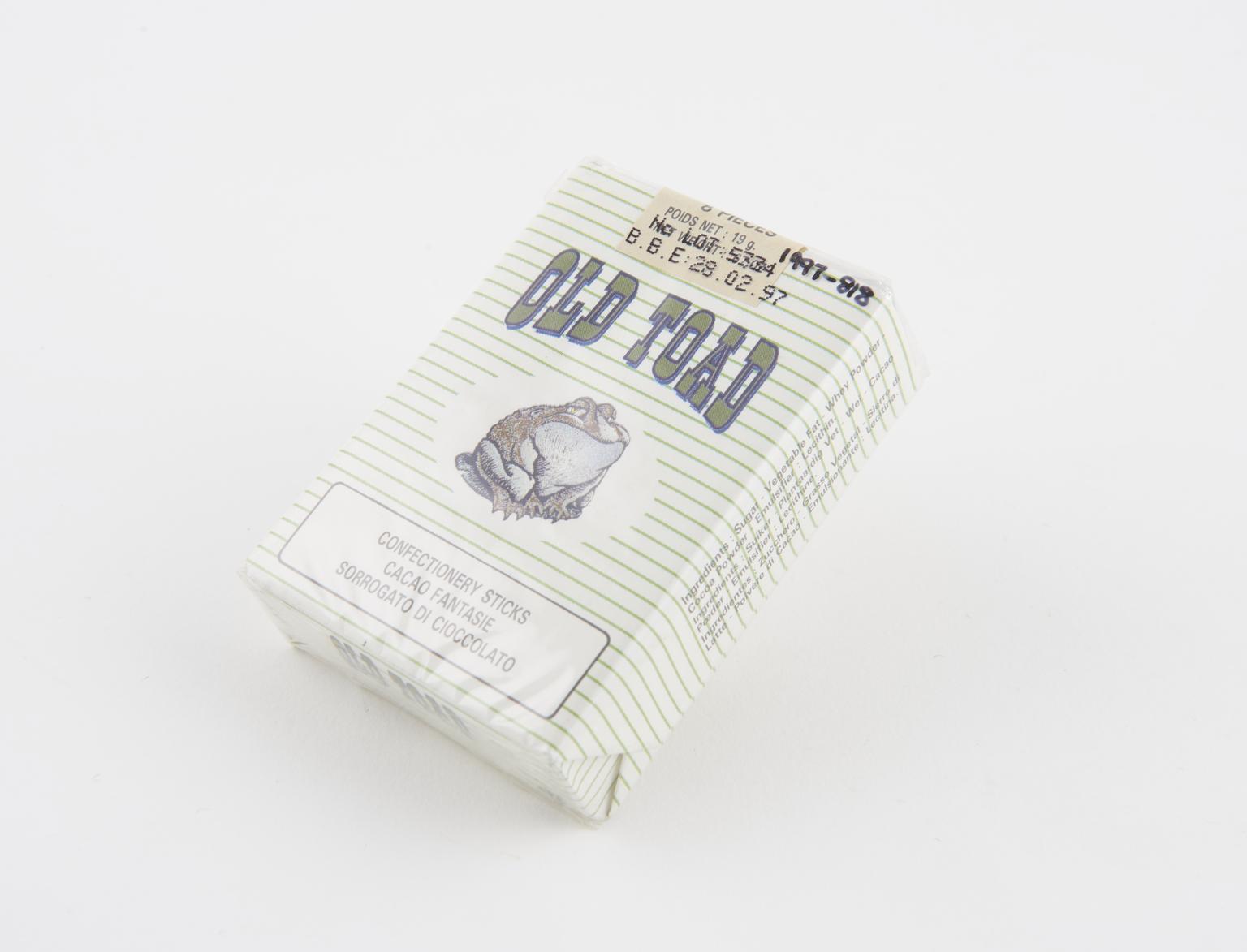 chocolate cigarettes 90s 'Old Toad' cigarette-style sweets, France, 1995-1996