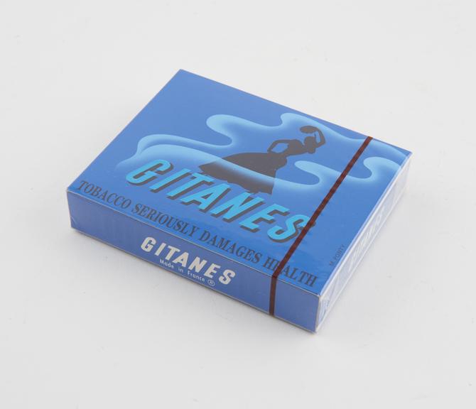 Packet of 20 Gitanes cigarettes, made in France by Seita, 1999.