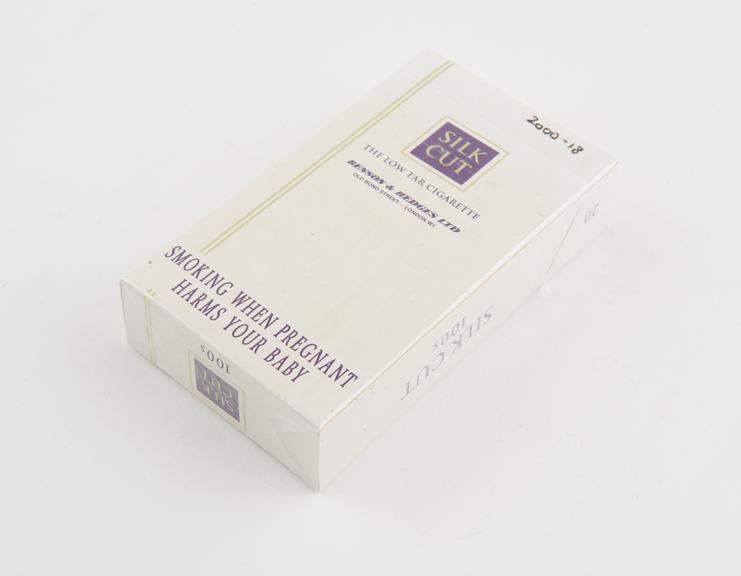 Packet of 20 Silk Cut 100s (larger than King Size) cigarettes