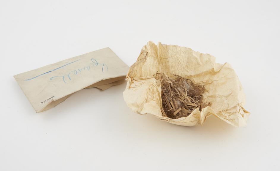 Paper envelope containing a small pile of dried grass and