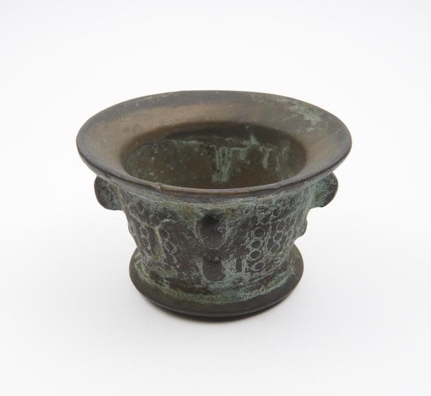 Small squat bronze mortar, flared rim