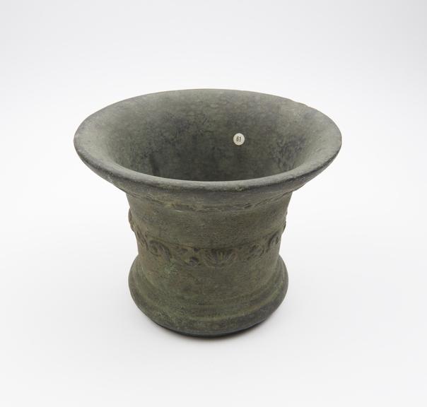 Bell-shaped mortar, flared rim with decorative band