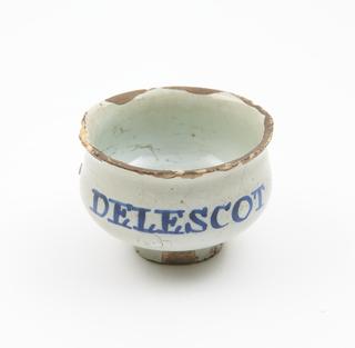 "Delescot "Ointment Pot, tin-glazed earthenware