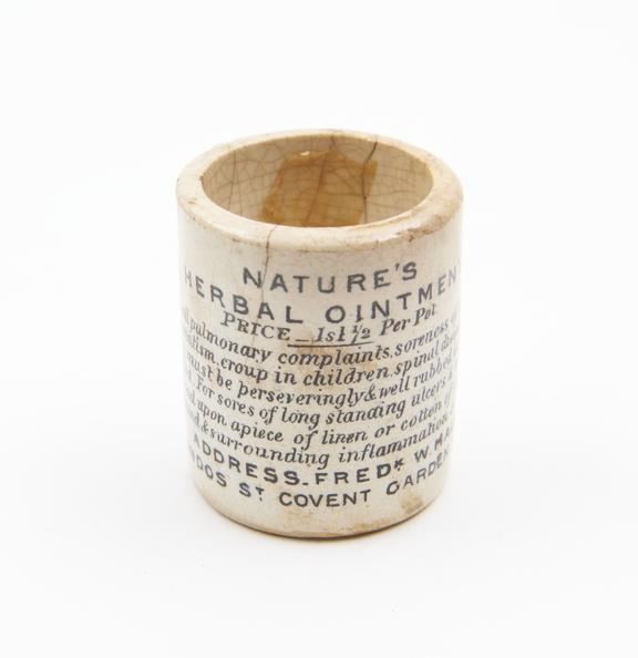 Proprietary medicine pot, for Nature's Herbal Ointment'