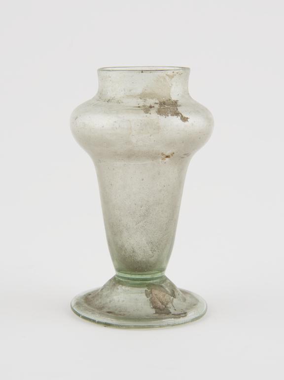 Vase, glass, green, with cover, taperingto foot, with flat base