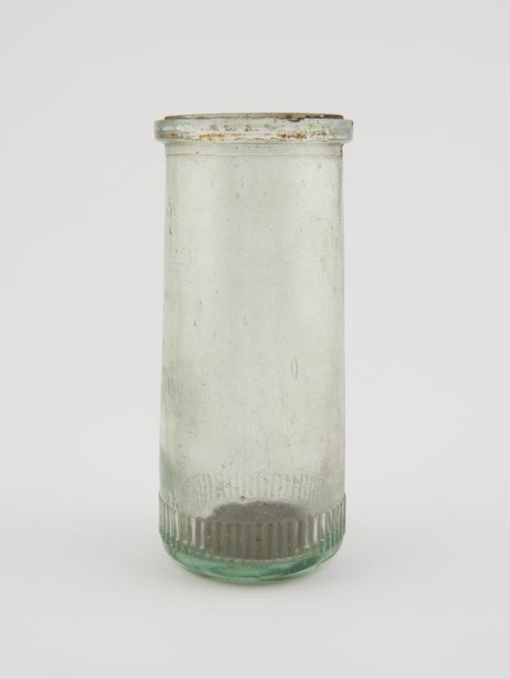 Storage bottle, pale green grass, empty, English, 1900-1940