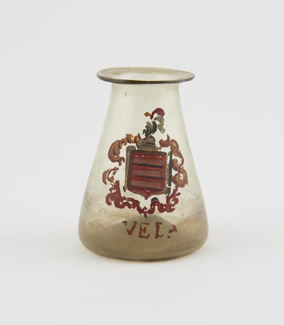 Glass drug jar, painted with coat-of-arms, Spanish