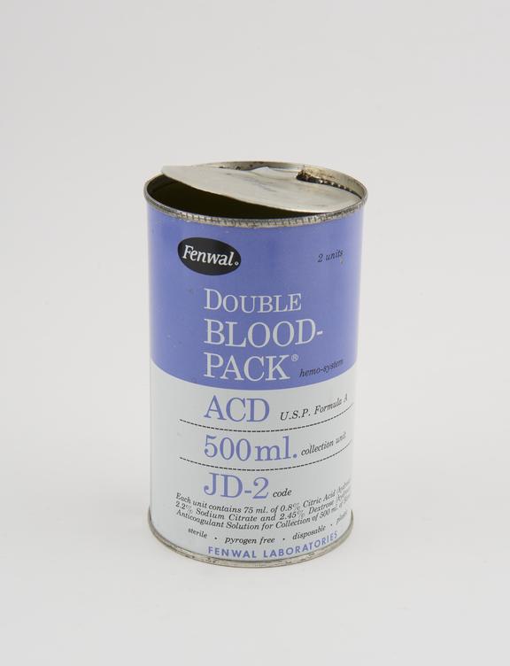 Empty tin for 2 blood packs for blood transfusion