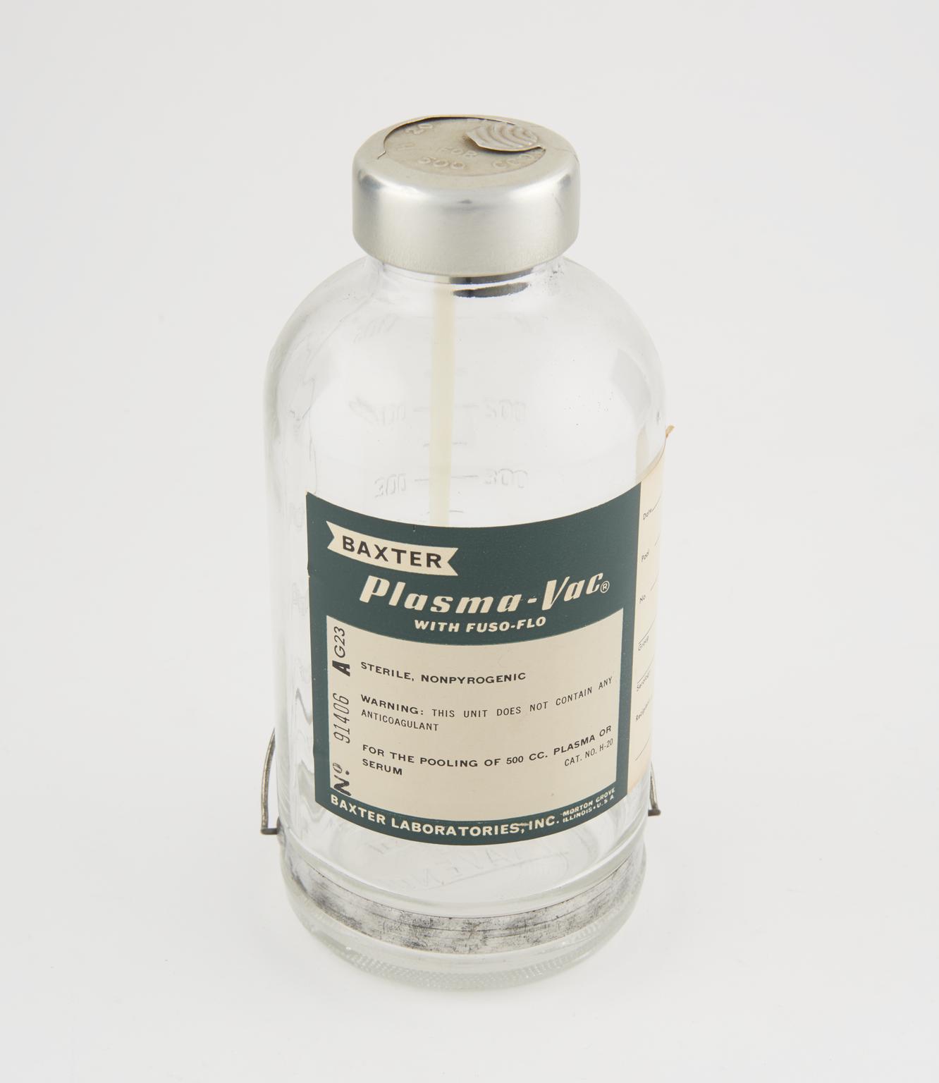 Plasma collection bottle by Baxter Laboratories Inc. USA | Science ...