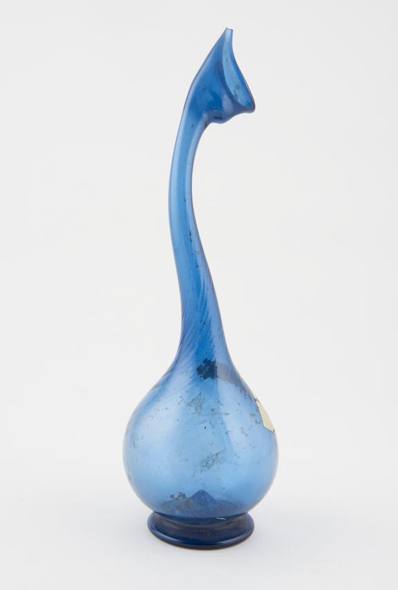 Glass flask, blue, with swan shaped neck