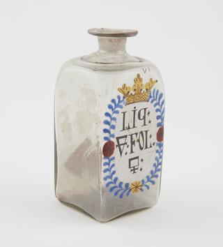 Painted clear glass pharmacy bottle