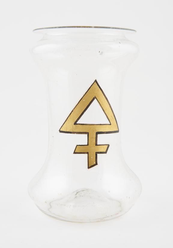 Glass albarello with alchemical symbol on side