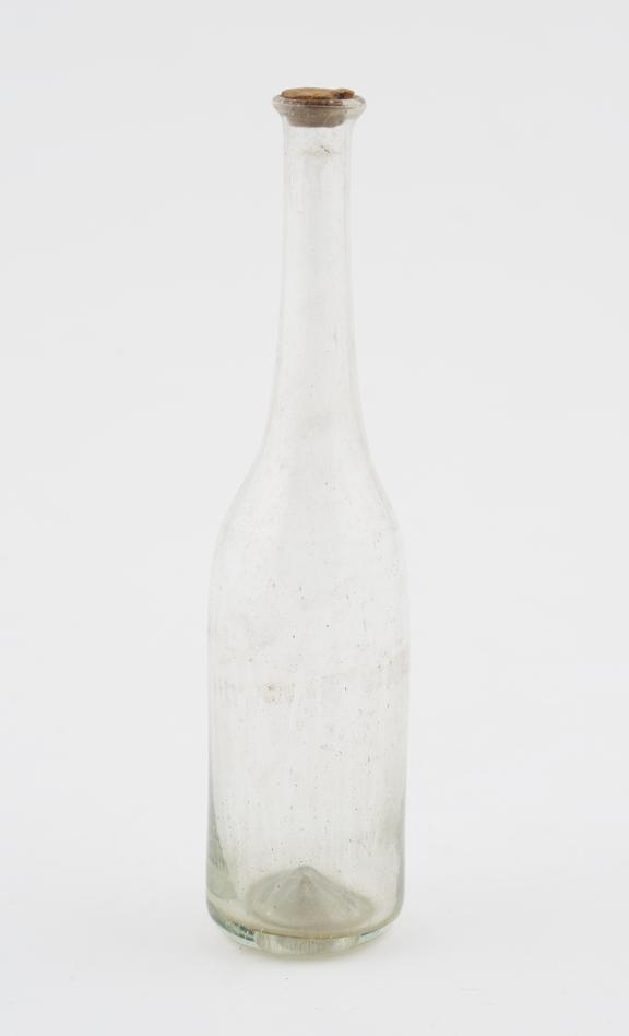 Clear glass bottle, possibly Italian, 1830-1890