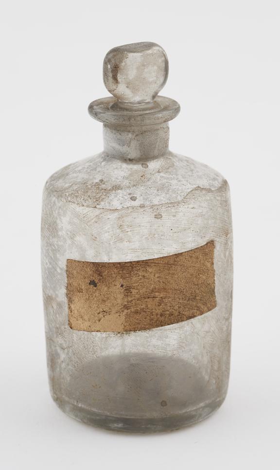 Bottle, glass, unlabelled, stained, English