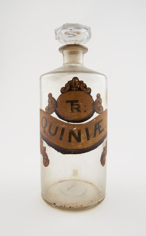 Bottle, clear glass, trace contents, for tincture of quinine