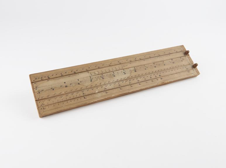 Psychrometer scale, of paper on wooden frame.