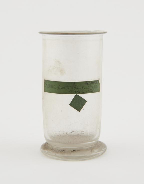 Glass specimen jar, originally for materia medica, English