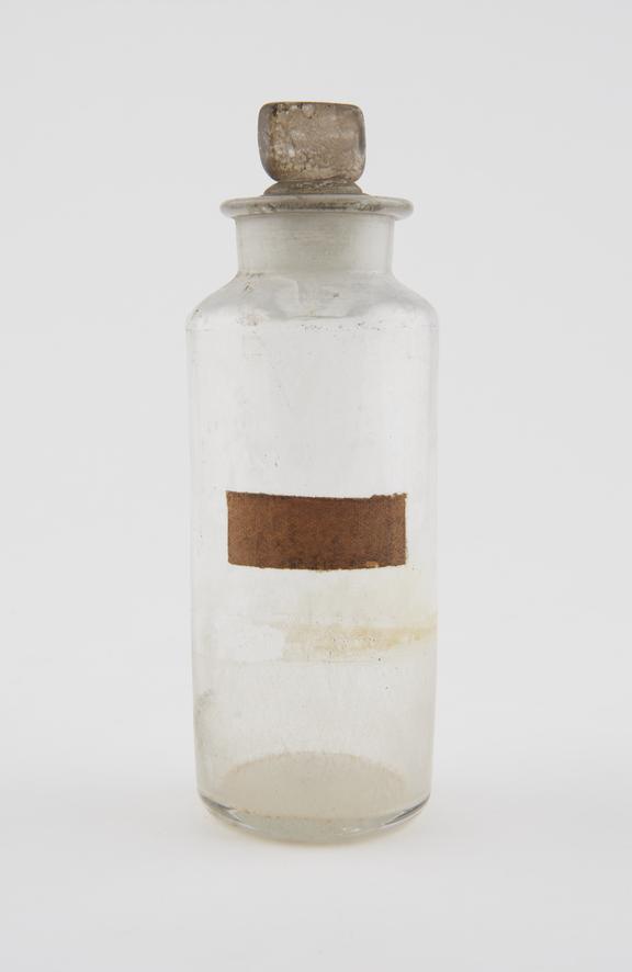 Clear glass shop-round, cylindrical, with ground glass stopper