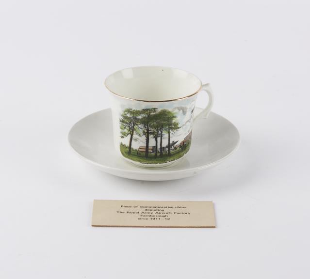 Commemorative cup & saucer depicting Royal Aircraft Factory