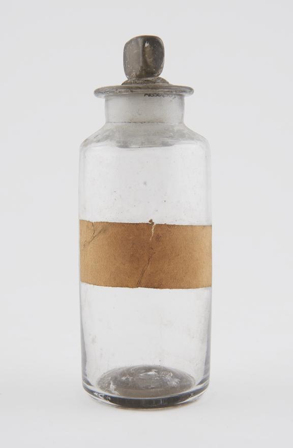 Bottle, shop round, clear glass, English, 1850 to 1900