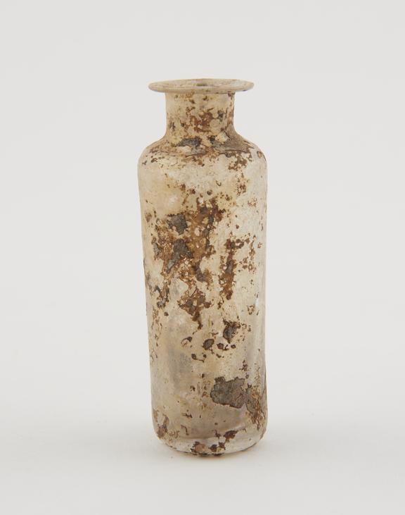 Glass bottle, cylindrical, weathered