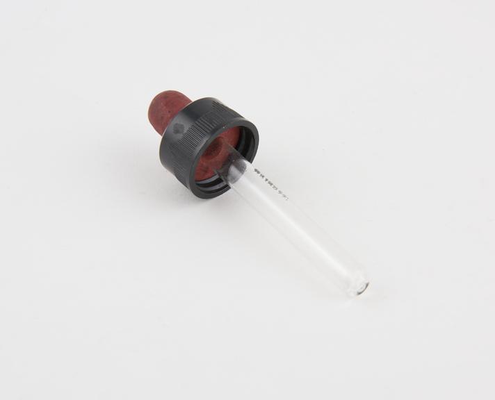 Nasal dropper, from bottle, glass and rubber, bakelite cap