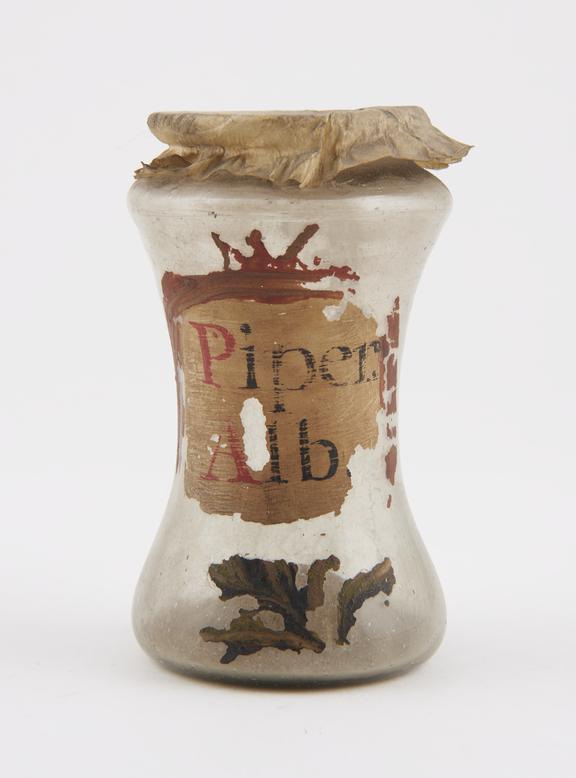 Glass albarello, with parchment cover