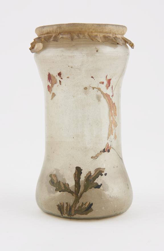 Glass albarello, with parchment cover, Spanish