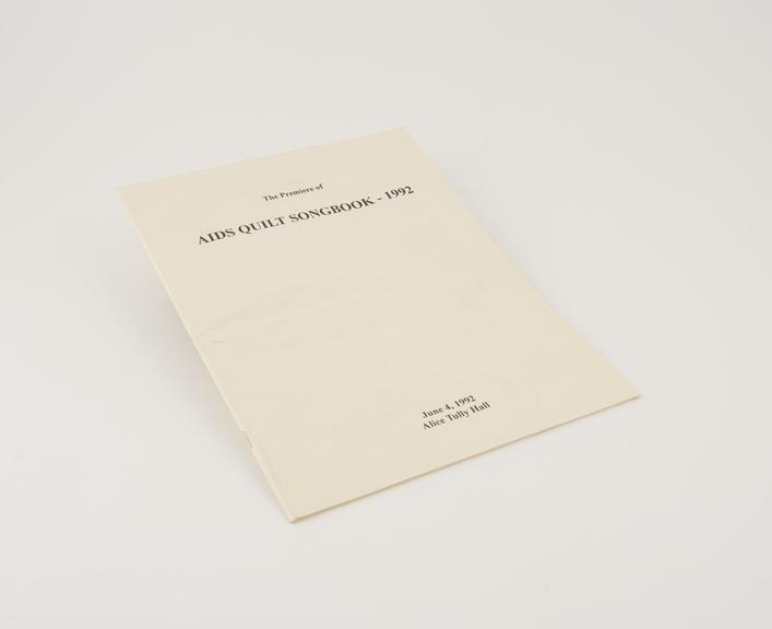 Songbook labelled 'The Premiere of AIDS Quilt Songbook - 1992