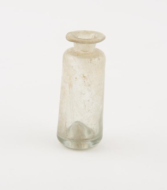 Small iridescent glass bottle, clear, ponti mark on base