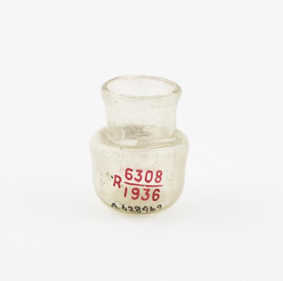 Glass jar, pale green, very small