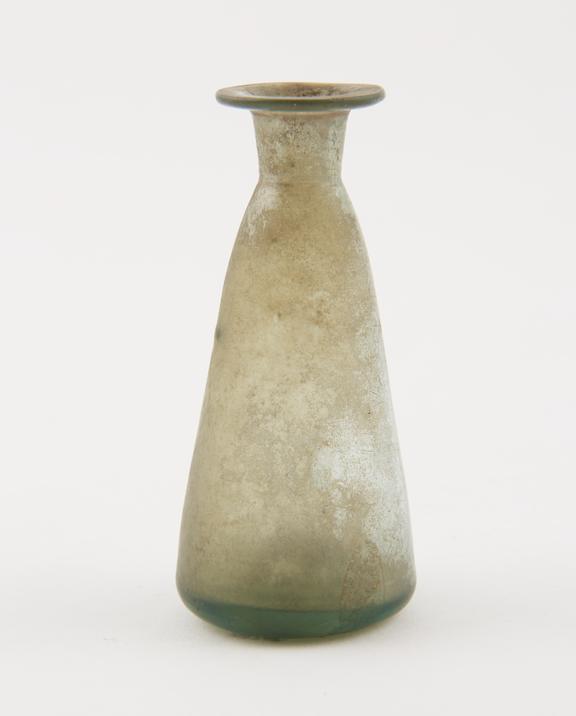 Green glass bottle, conical shaped body, wide rim