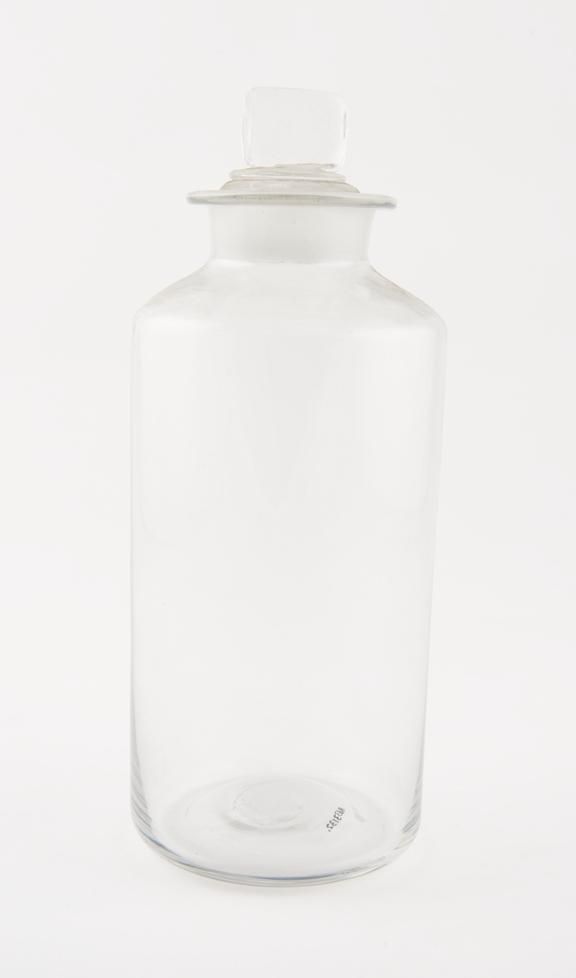 Bottle, clear glass, empty, unused, English, late 19th century