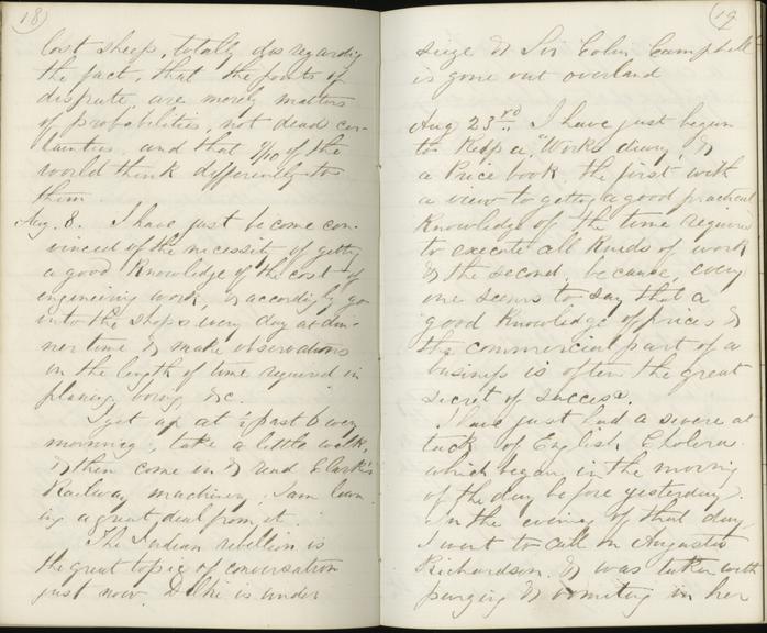 Pages 18 and 19 of Jeremiah Head's diary