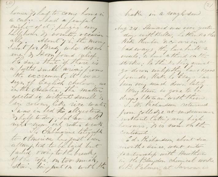 Pages 20 and 21 of Jeremiah Head's diary