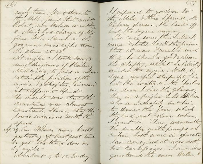 Pages 56 and 57 of Jeremiah Head's diary