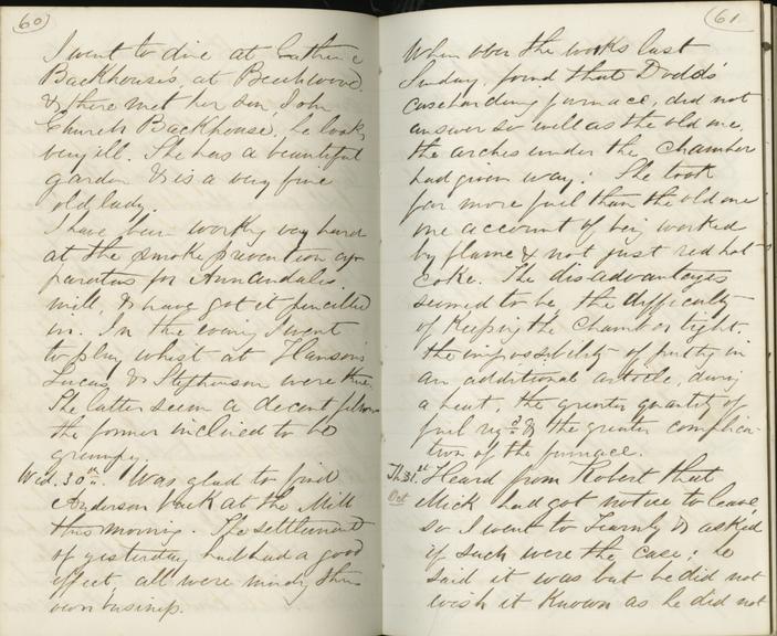 Pages 60 and 61 of Jeremiah Head's diary