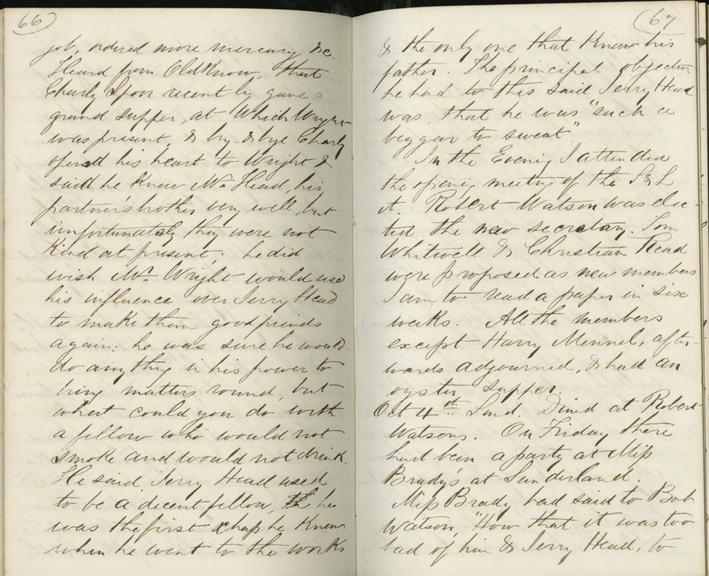 Pages 66 and 67 of Jeremiah Head's diary