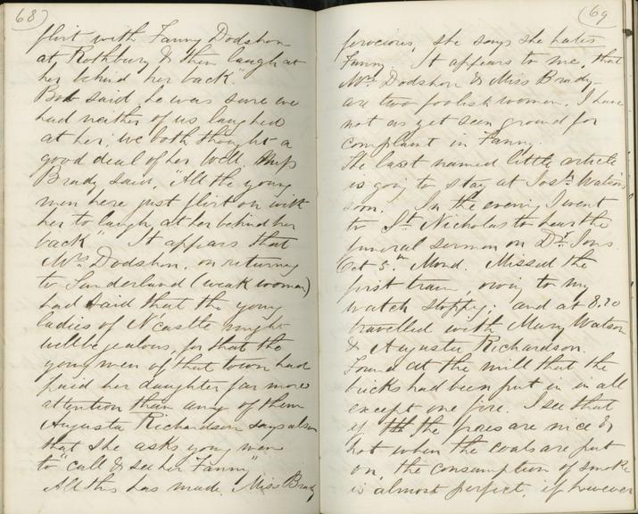 Pages 68 and 69 of Jeremiah Head's diary