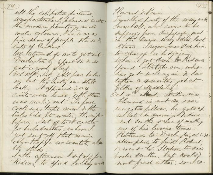 Pages 74 and 75 of Jeremiah Head's diary