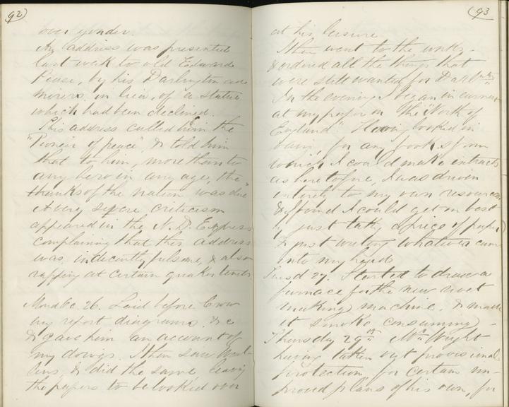 Pages 92 and 93 of Jeremiah Head's diary