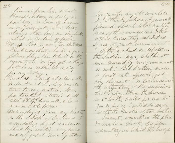 Pages 100 and 101 of Jeremiah Head's diary