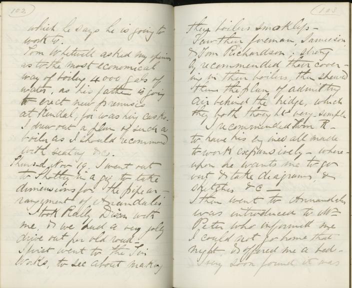 Pages 102 and 103 of Jeremiah Head's diary