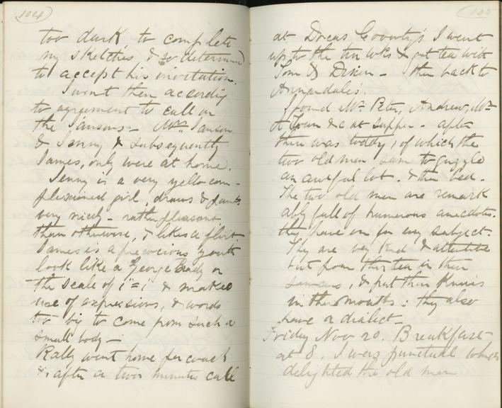 Pages 104 and 105 of Jeremiah Head's diary