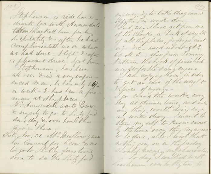 Pages 108 and 109 of Jeremiah Head's diary