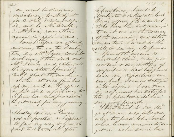 Pages 122 and 123 of Jeremiah Head's diary